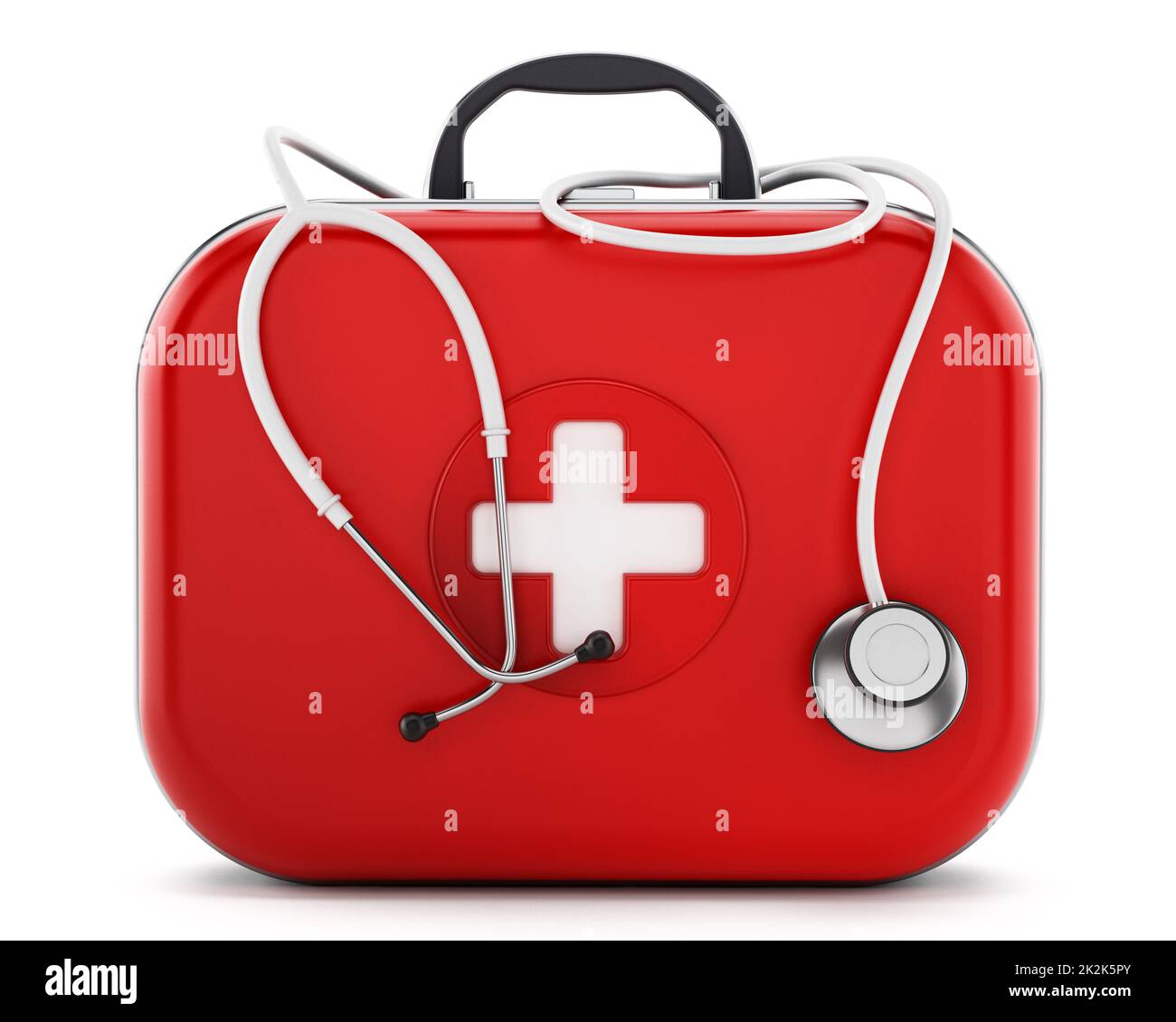 Stethoscope standing on first aid kit. 3D illustration Stock Photo Alamy