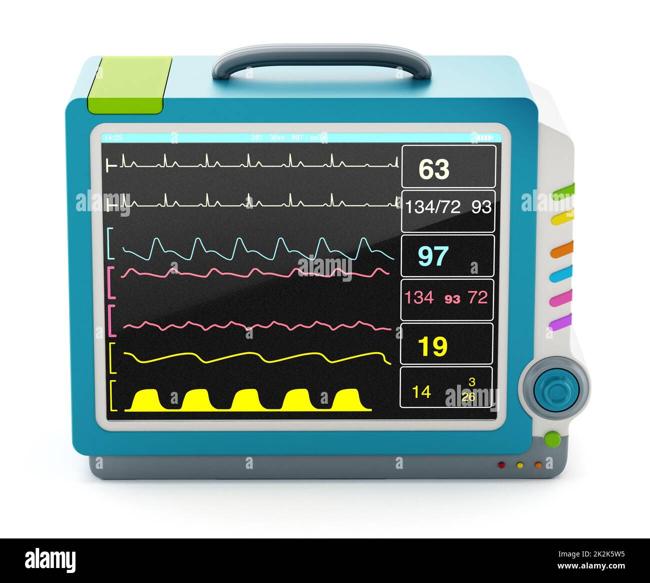 Medical monitor showing vital health information. 3D illustration Stock