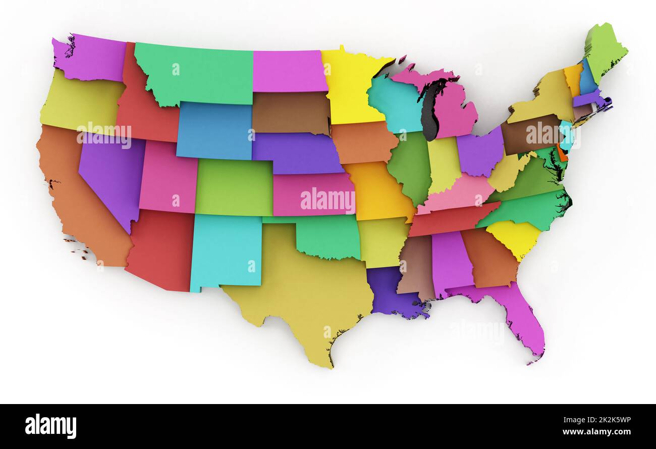 Multi colored USA map showing state borders. 3D illustration Stock Photo