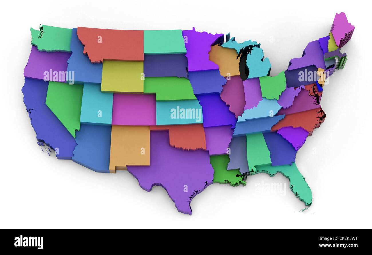 Multi colored USA map showing state borders. 3D illustration Stock Photo