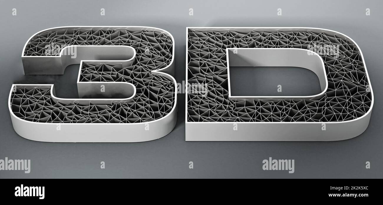 Printed mesh 3D text on gray background. 3D illustration Stock Photo