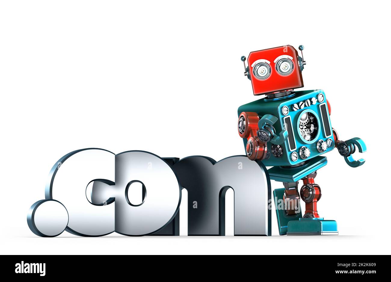 Retro robot with dot COM domain sign. Isolated. Contains clipping path ...