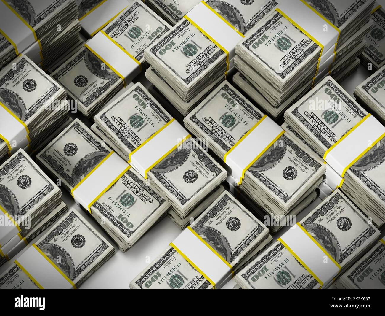 100 Dollar lots stack background. 3D illustration Stock Photo