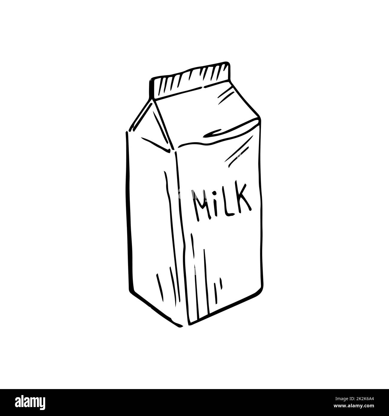 Milk package thin black lines on white background - Vector Stock Photo