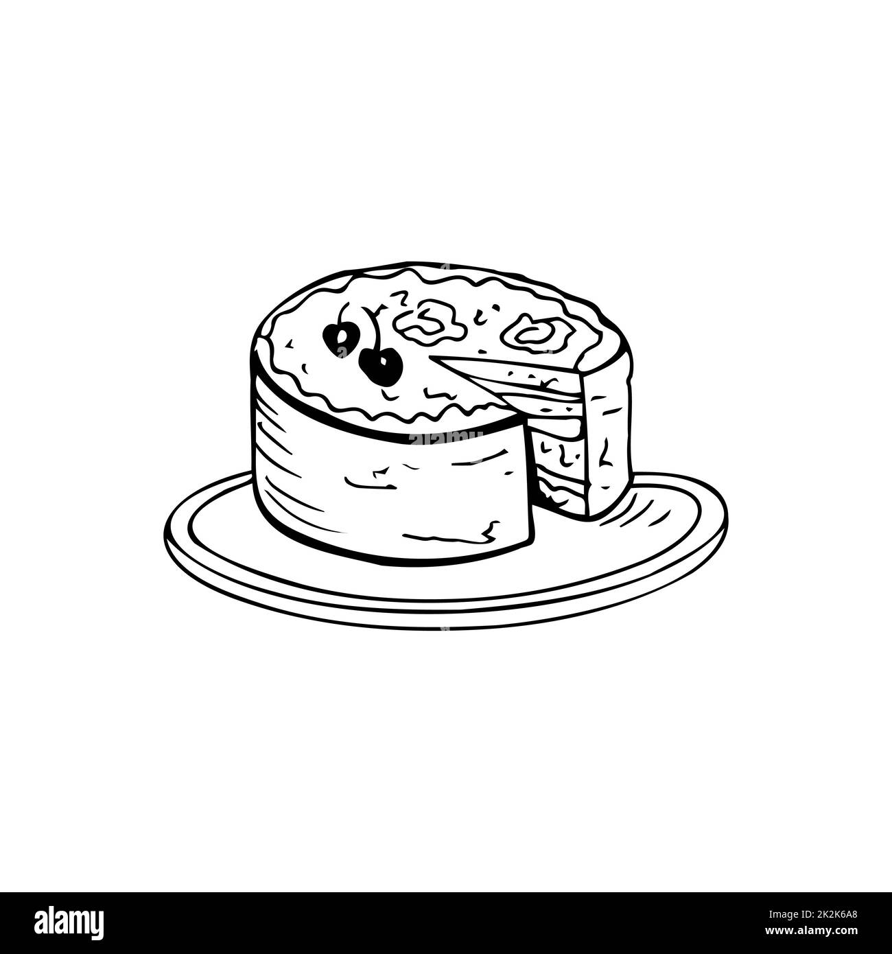 Big cake thin black lines on a white background - Vector Stock Photo