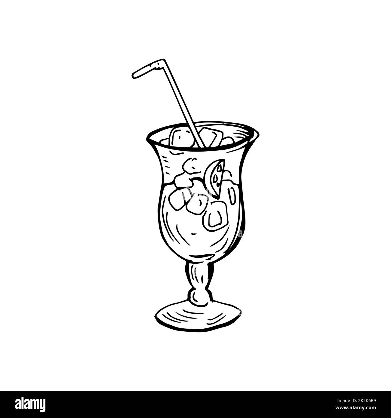 Cocktail thin black lines on a white background - Vector Stock Photo