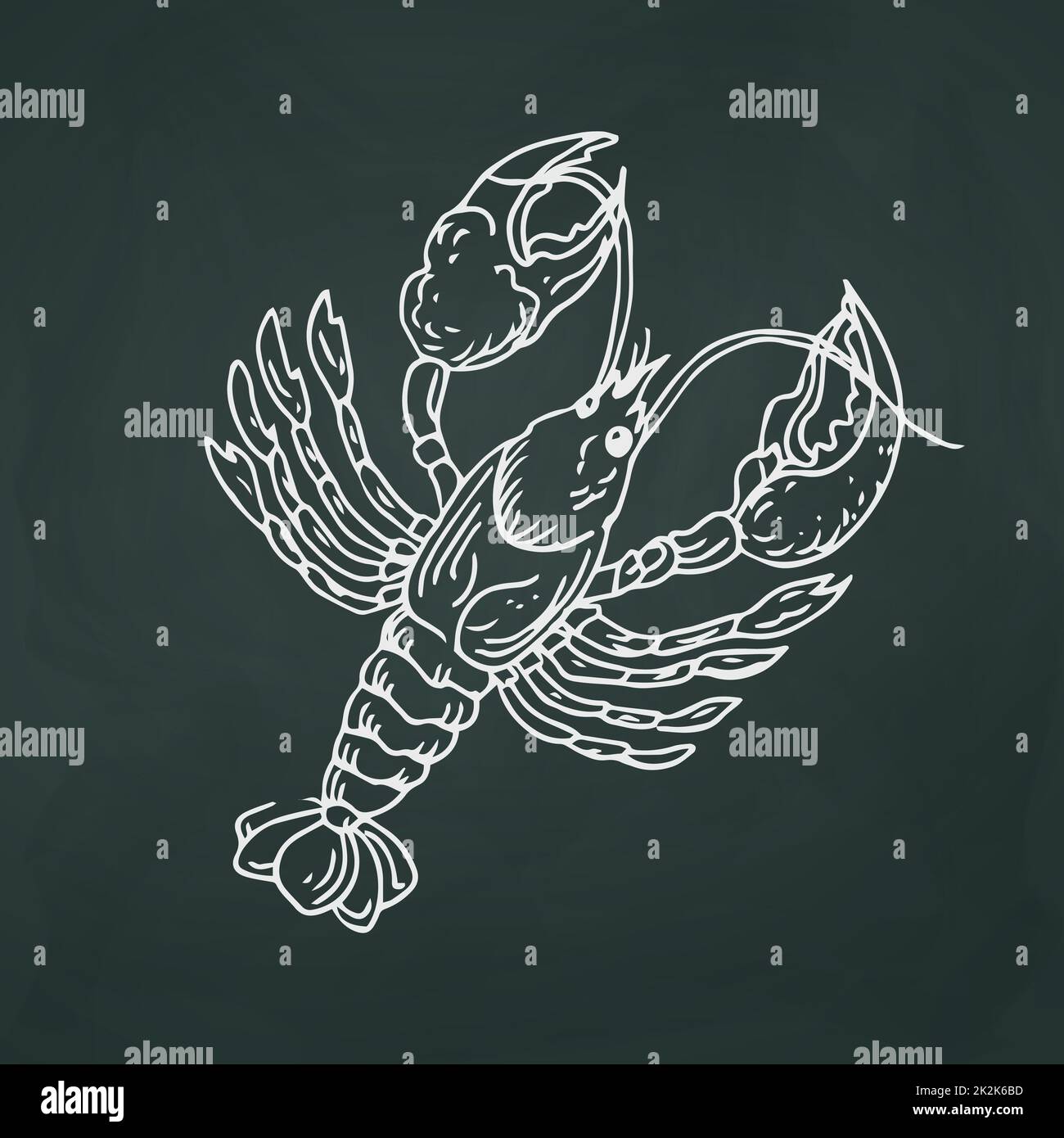 Crayfish thin white lines on a textural dark background - Vector Stock Photo