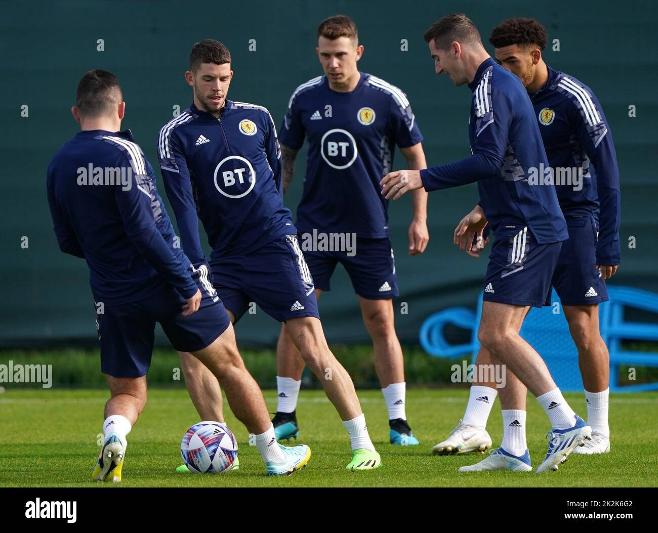 Scotland's Ryan Christie, Kenneth McLean and Ryan Jack during a training session at Oriam, Edinburgh. Picture date: Friday September 23, 2022. Stock Photo