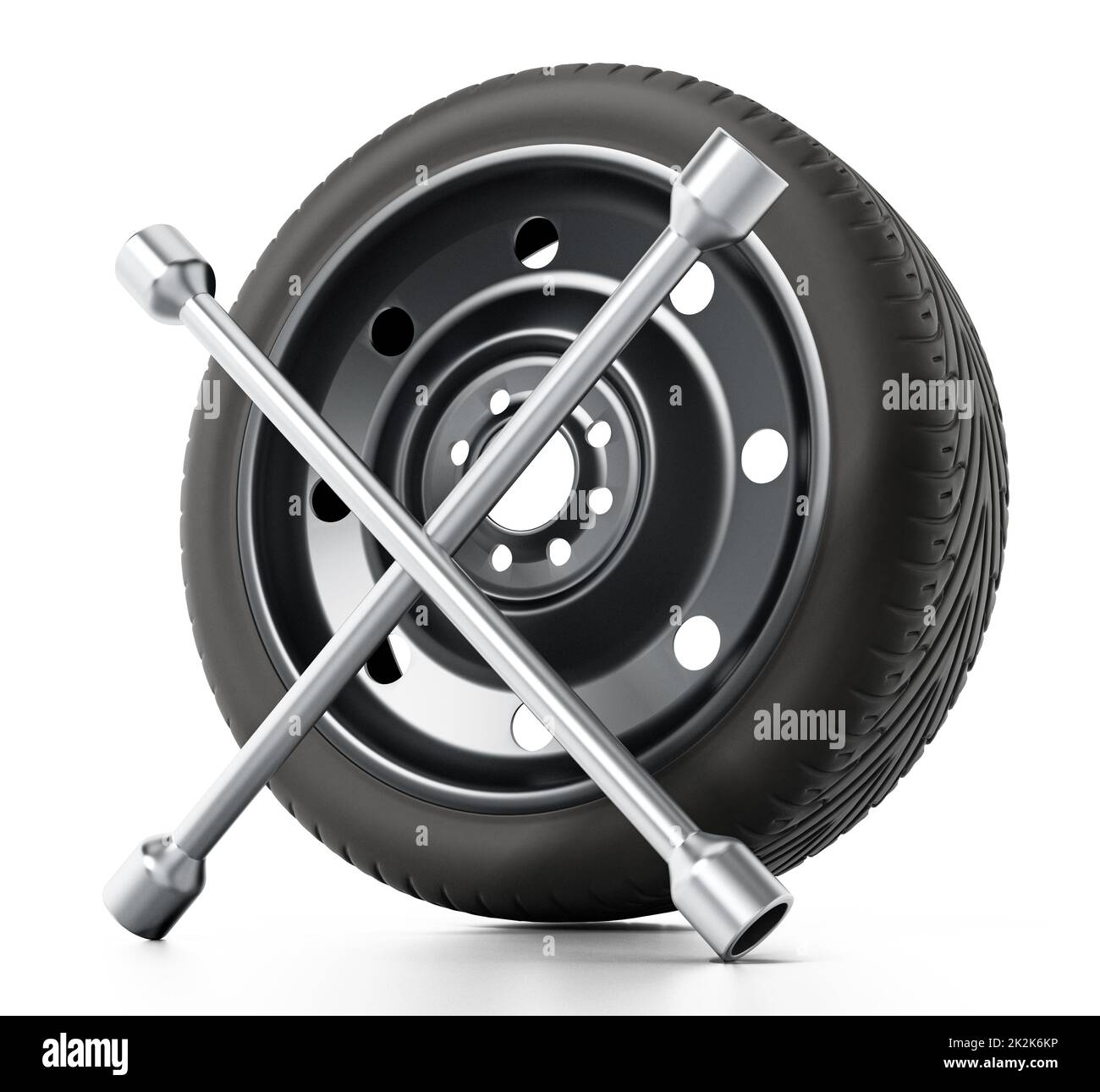 Spare car tyre and wheel nut wrench.3D illustration Stock Photo Alamy