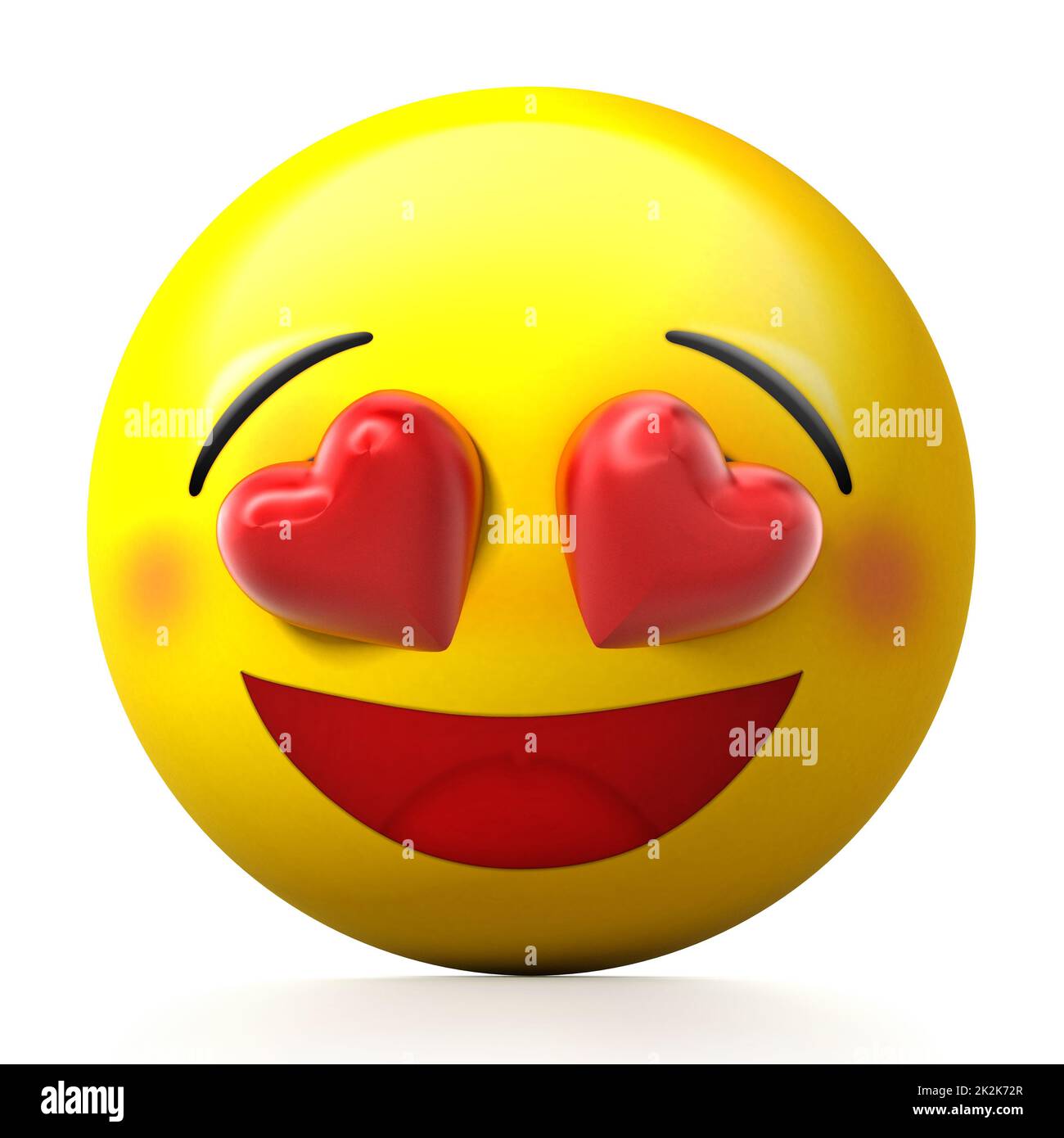 Smiling face with heart eyes and pink cheeks. 3D illustration Stock