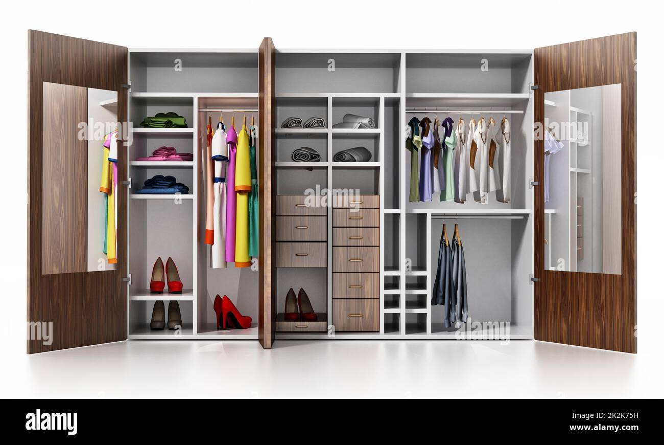 Wardrobe isolated on white background. 3D illustration Stock Photo