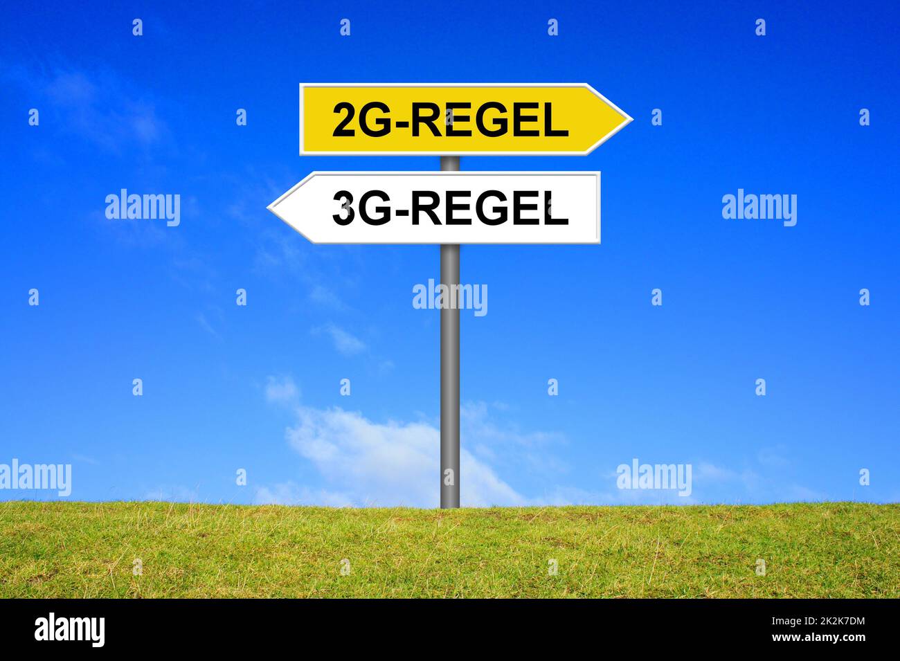 Signpost showing 3G-Rule and 2G-Rule german Stock Photo