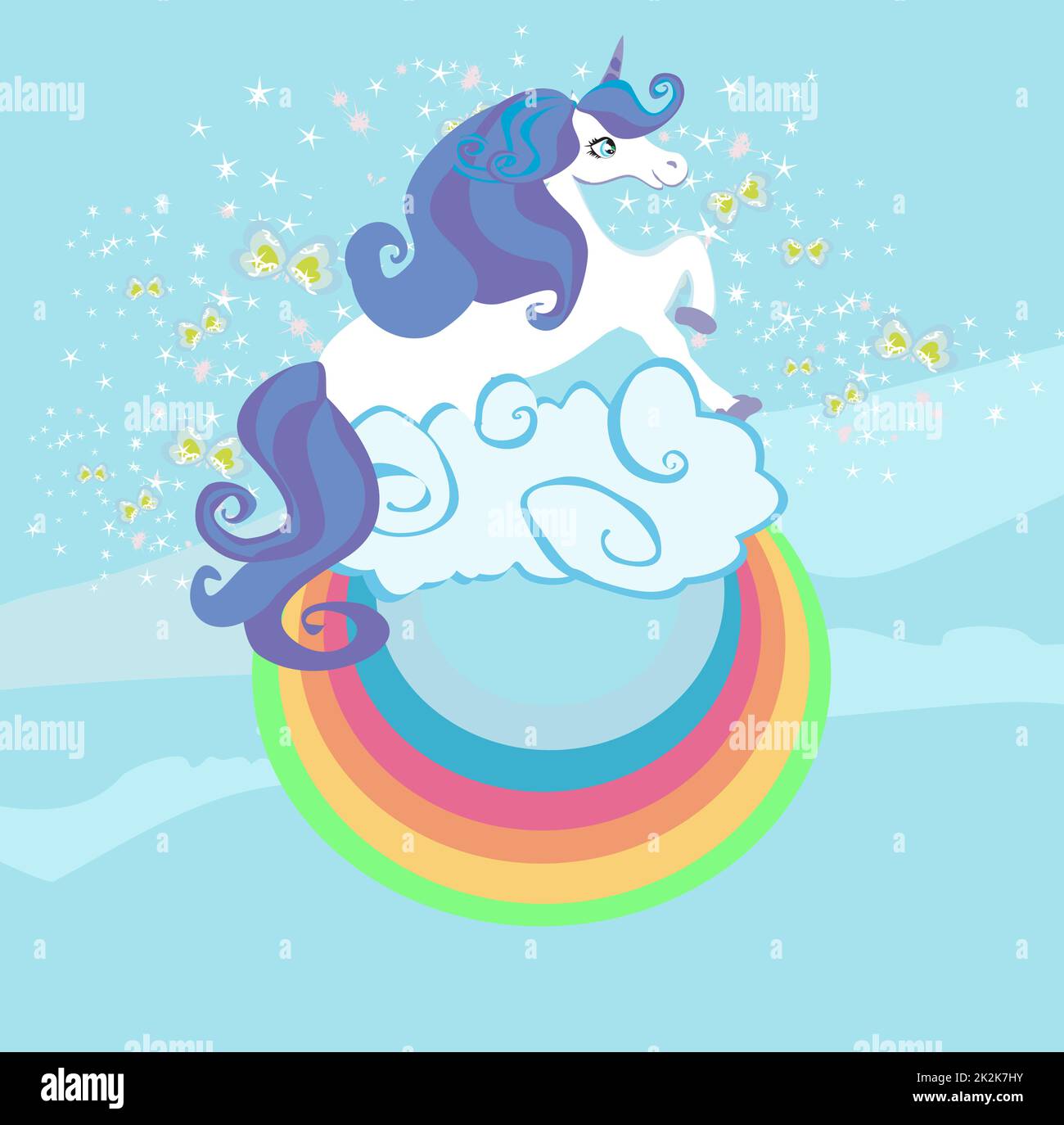 Card with a cute unicorn rainbow in the clouds Stock Photo - Alamy