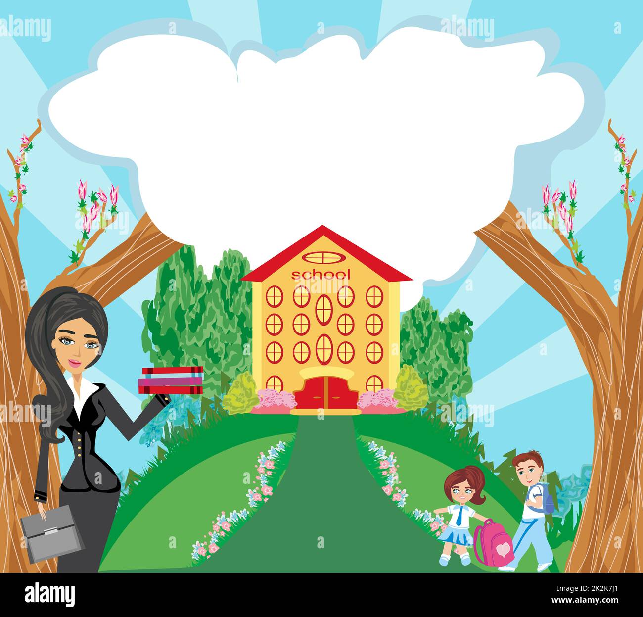 Happy kids go to school Stock Photo Alamy