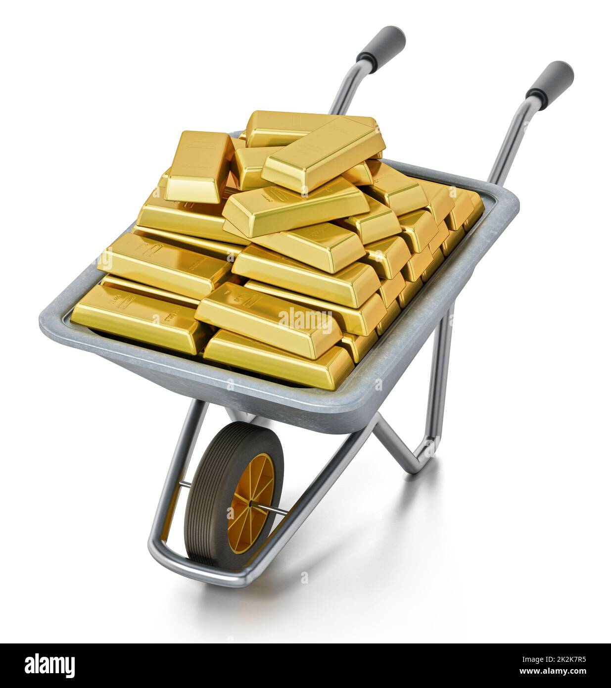 Wheelbarrow full of gold. 3D illustration Stock Photo Alamy