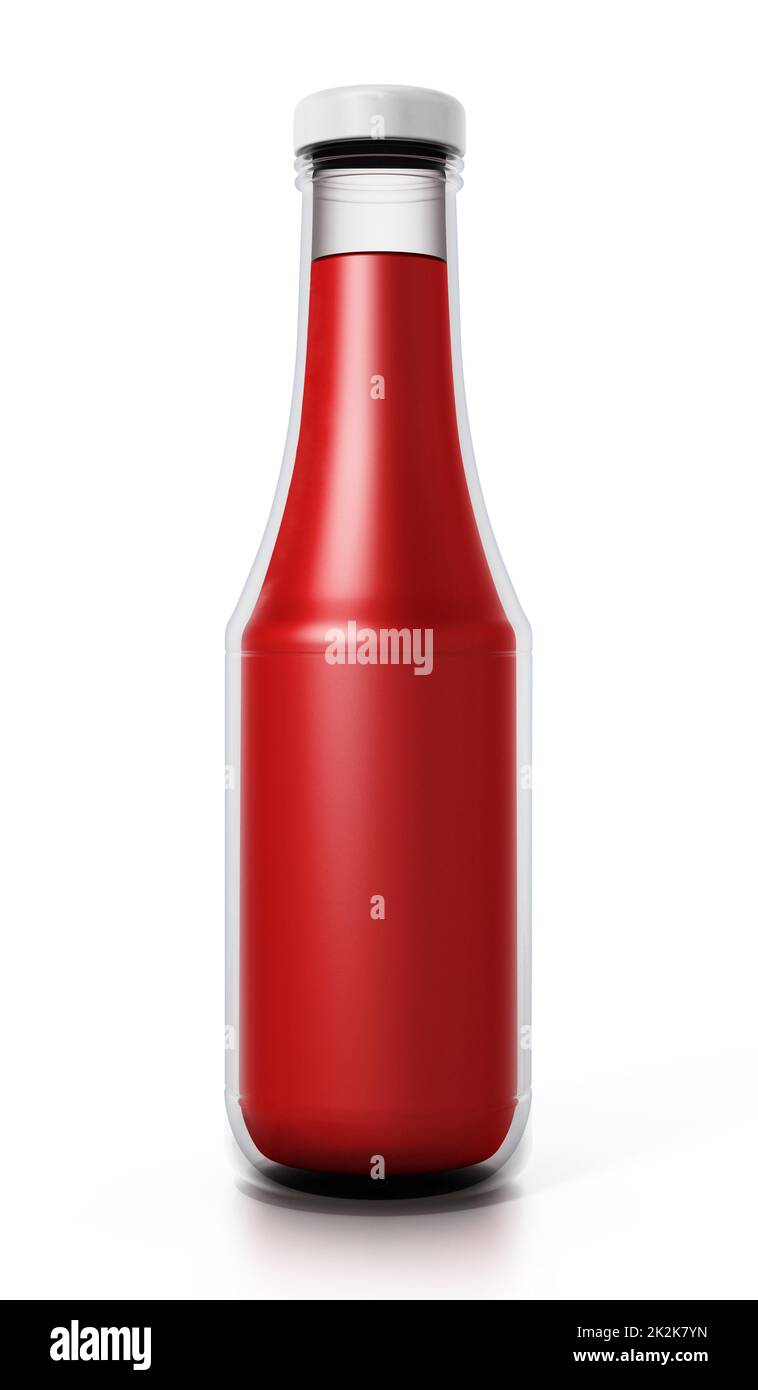 Glass ketchup bottle isolated on white background. 3D illustration