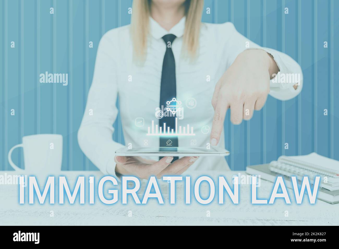 Conceptual display Immigration Law. Business idea Emigration of a citizen shall be lawful in making of travel Man holding Screen Of Mobile Phone Showing The Futuristic Technology. Stock Photo
