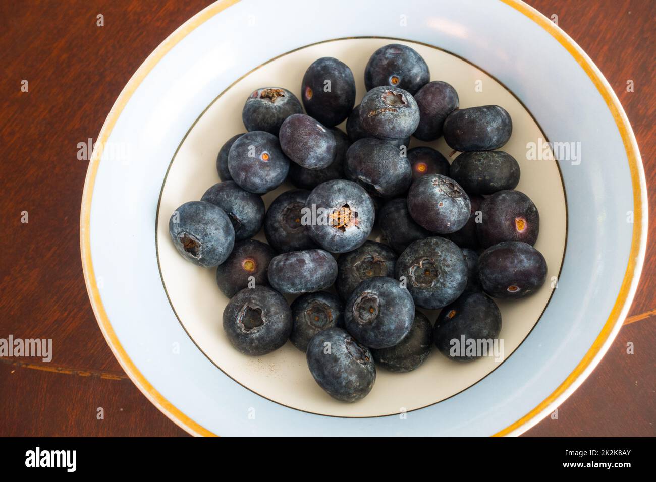 A Bowl full of Blueberries. (Vaccinium) Stock Photo