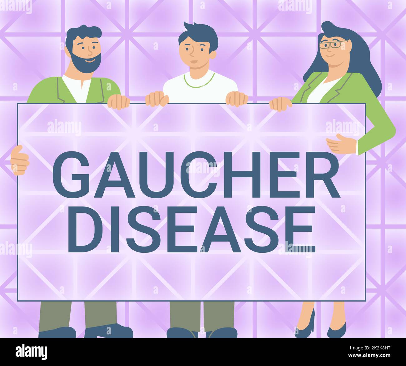 Text sign showing Gaucher Disease. Internet Concept autosomal recessive inherited disorder of metabolism Three Colleagues Holding Presentation Board Showing New Ideas. Stock Photo