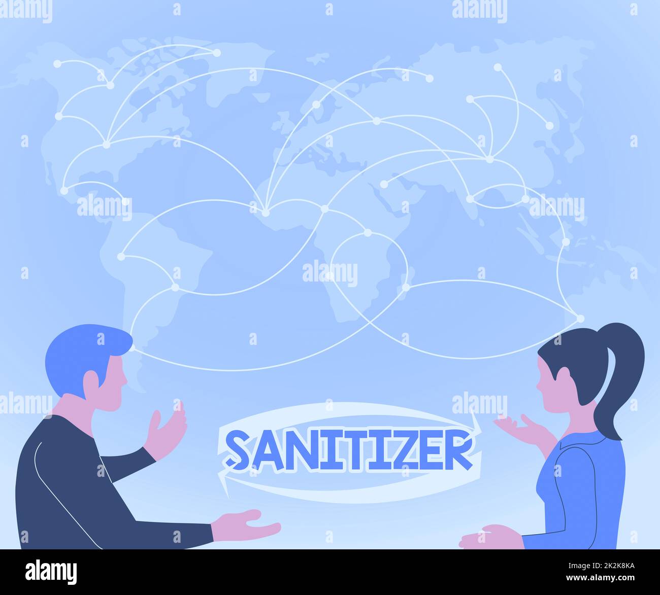 Text caption presenting Sanitizer. Conceptual photo liquid or gel generally used to decrease infectious agents Two Teammates Discussing New Ideas Worl Stock Photo