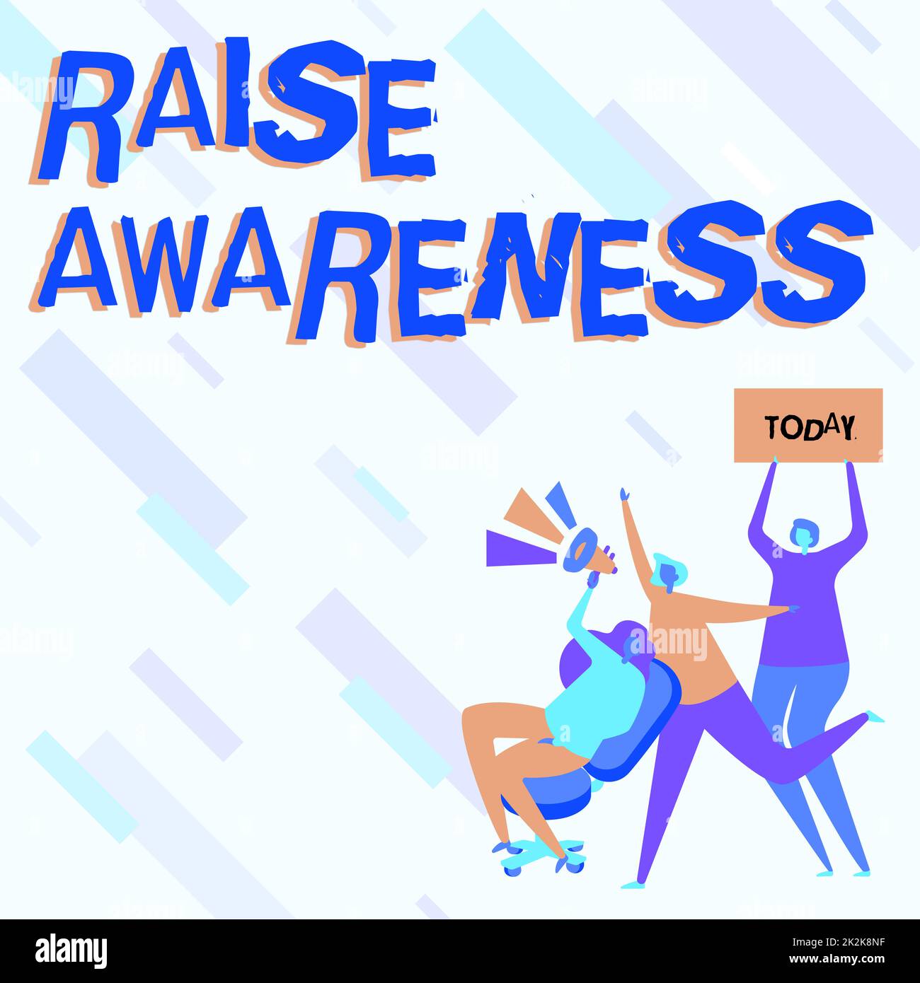 Inspiration showing sign Raise Awareness. Business concept creating a specific messaging campaign about an issue Woman Drawing Sitting Holding Megaphone Making Announcement. Stock Photo
