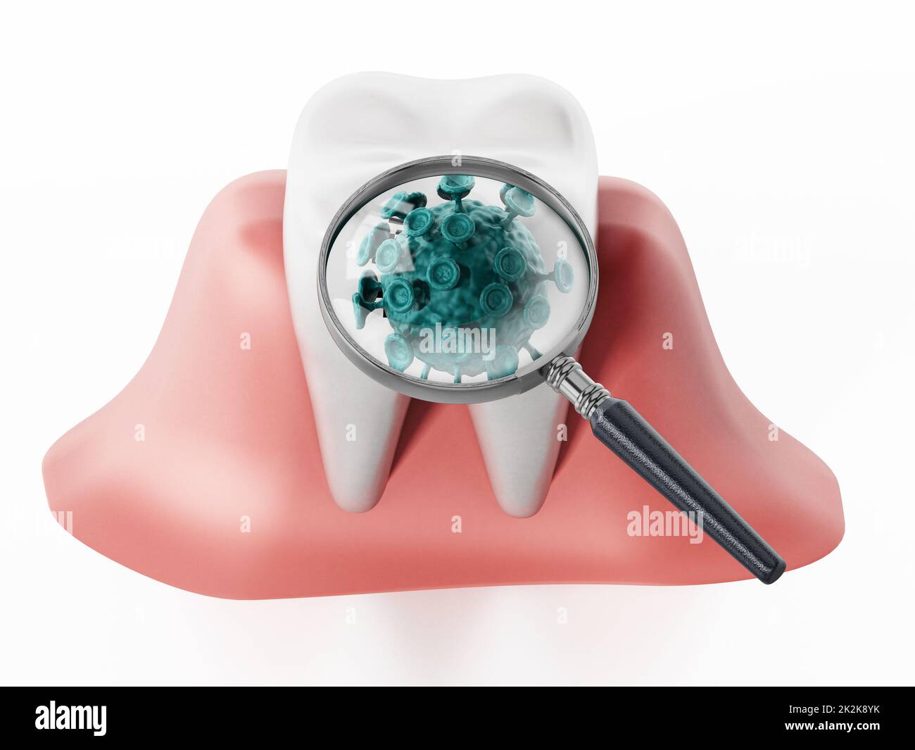 Magnifying glass on green bacteria. 3D illustration Stock Photo - Alamy