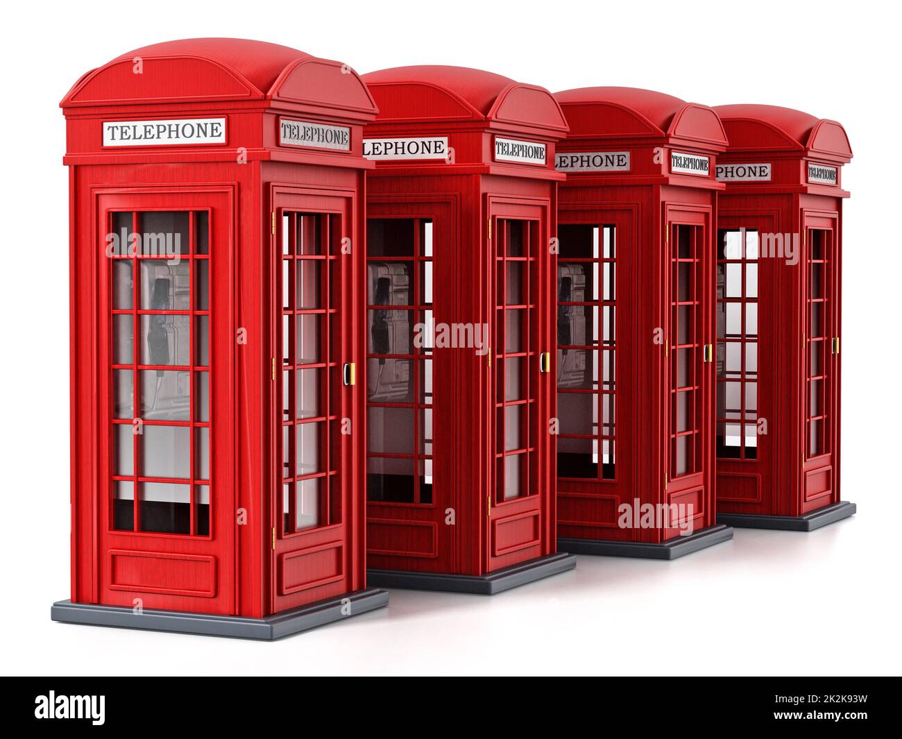 Red British phone booths isolated on white background. 3D illustration Stock Photo