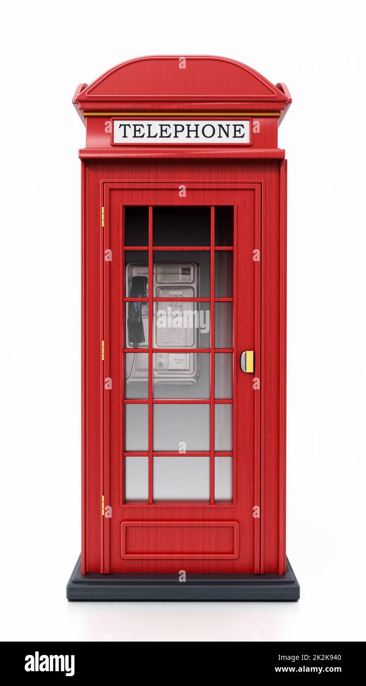 Red British phone booth isolated on white background. 3D illustration Stock Photo