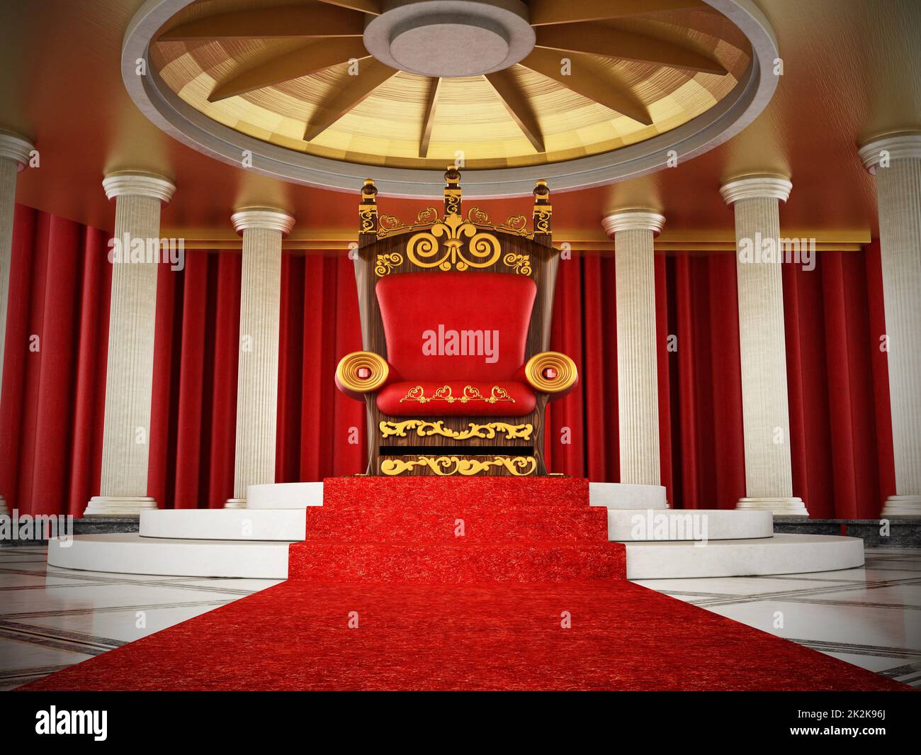 Red carpet leading to the luxurious throne. 3D illustration Stock Photo
