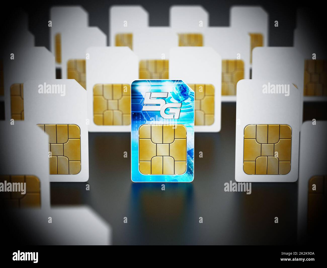 5G SIM card stands out among standard sim cards. 3D illustration Stock Photo