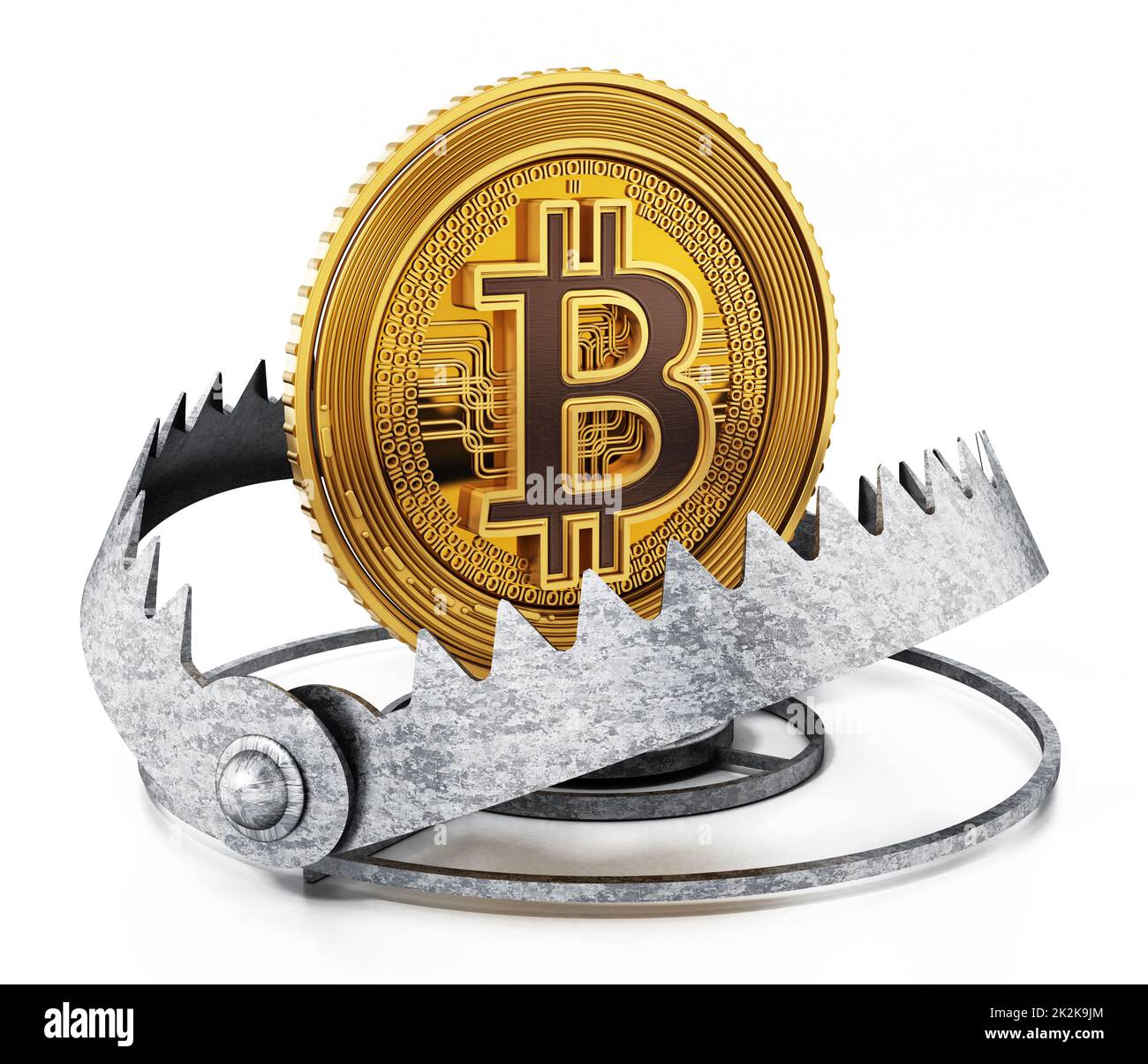 Gold digital coin in ready bear trap. 3D illustration Stock Photo