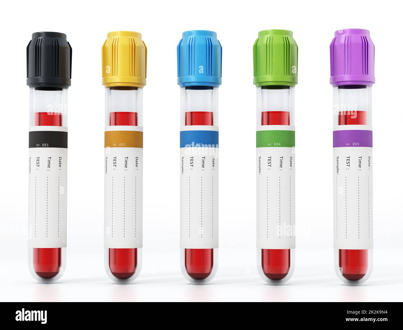 Blood vials with colored lids. 3D illustration Stock Photo - Alamy