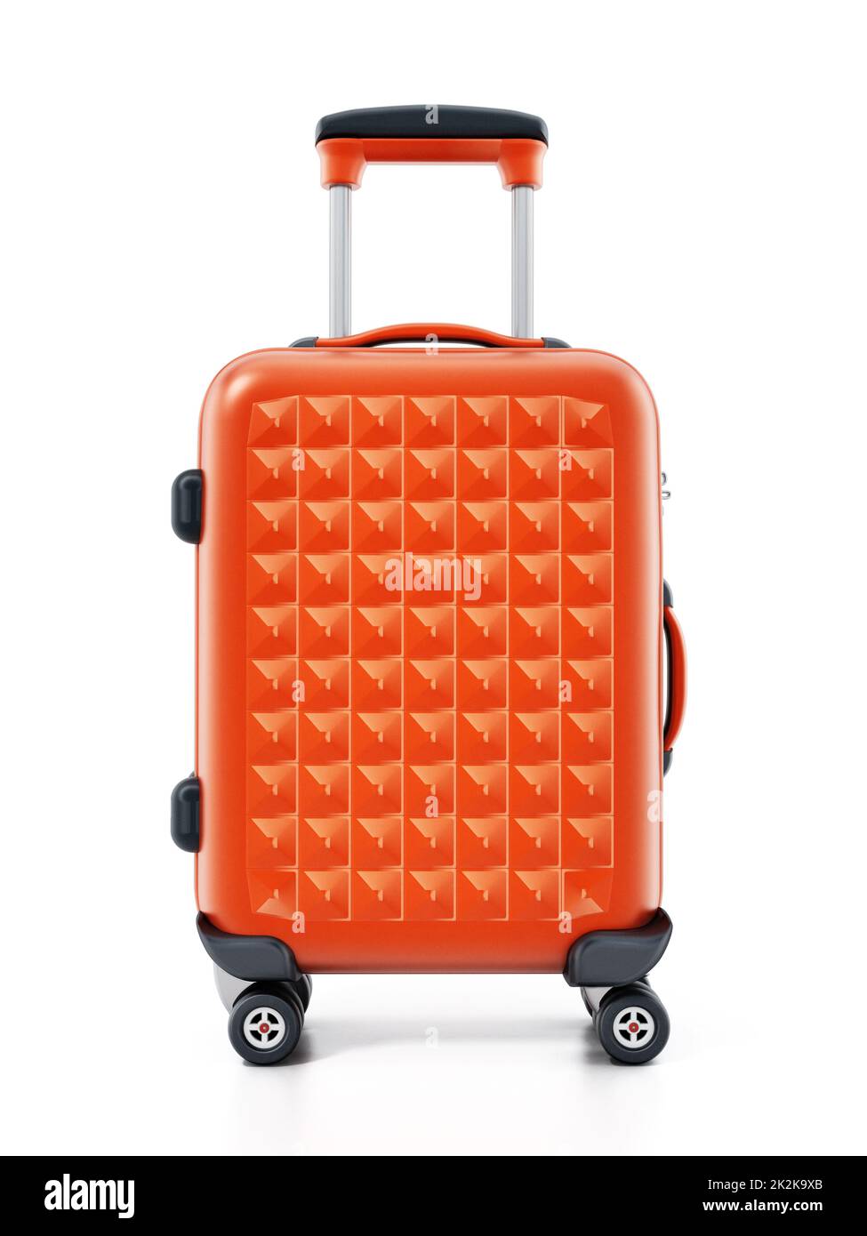 Orange hardcase suitcase isolated on white background. 3D illustration