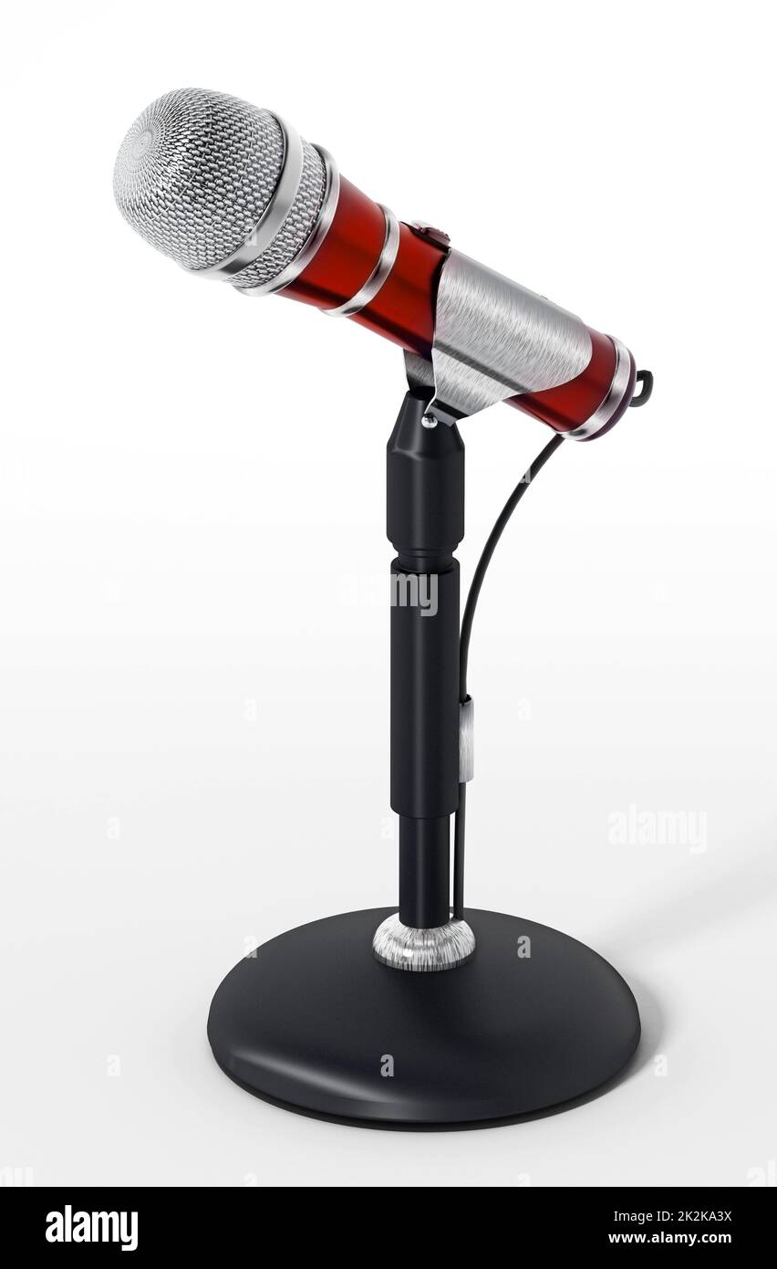Classic design cable microphone with table stand. 3D illustration Stock Photo