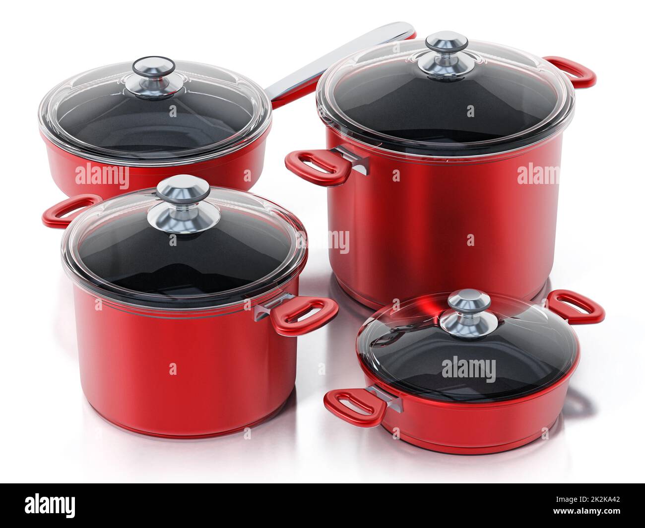 Cooking pots in various size isolated on white background. 3D