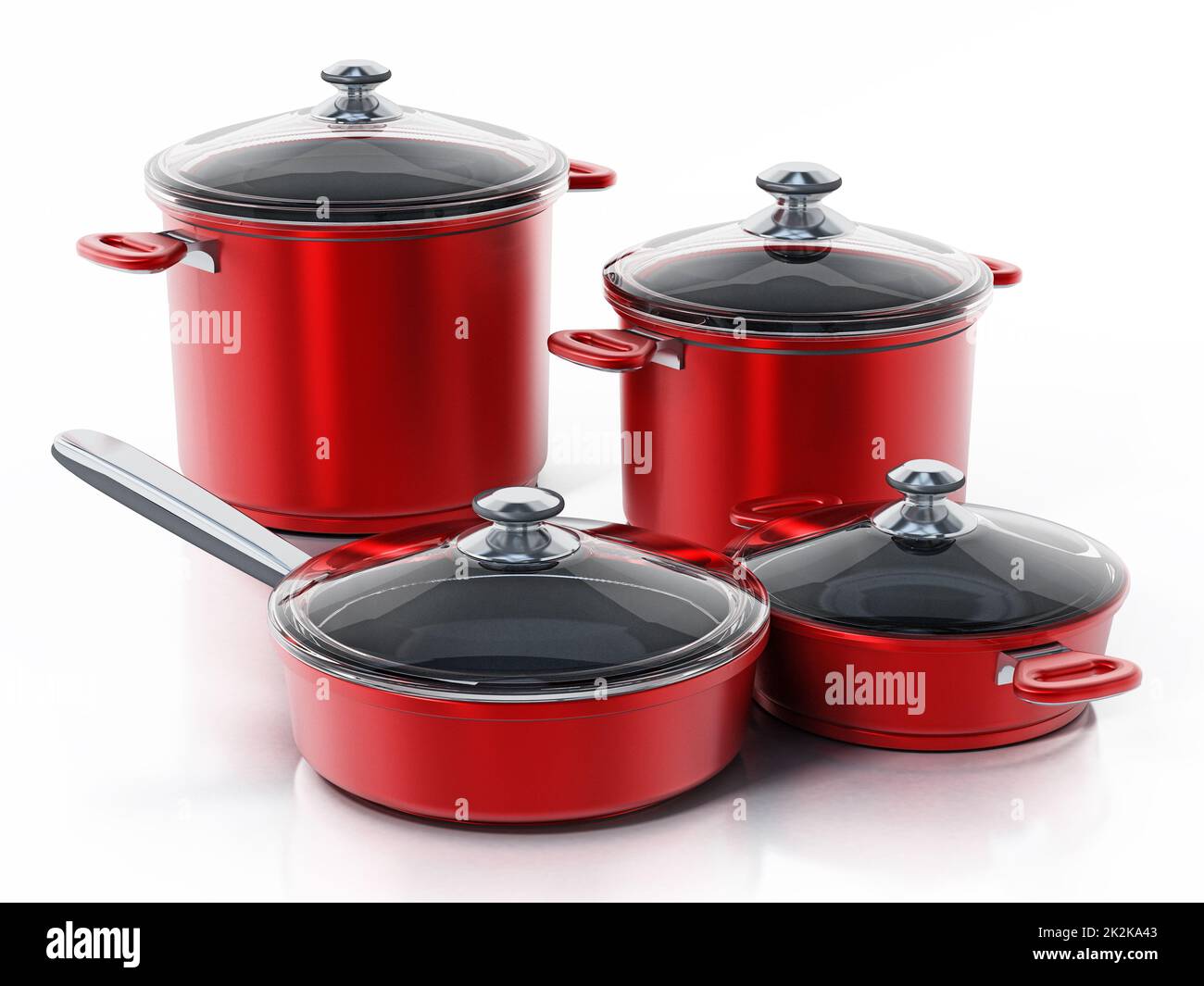 Cooking pots in various size isolated on white background. 3D