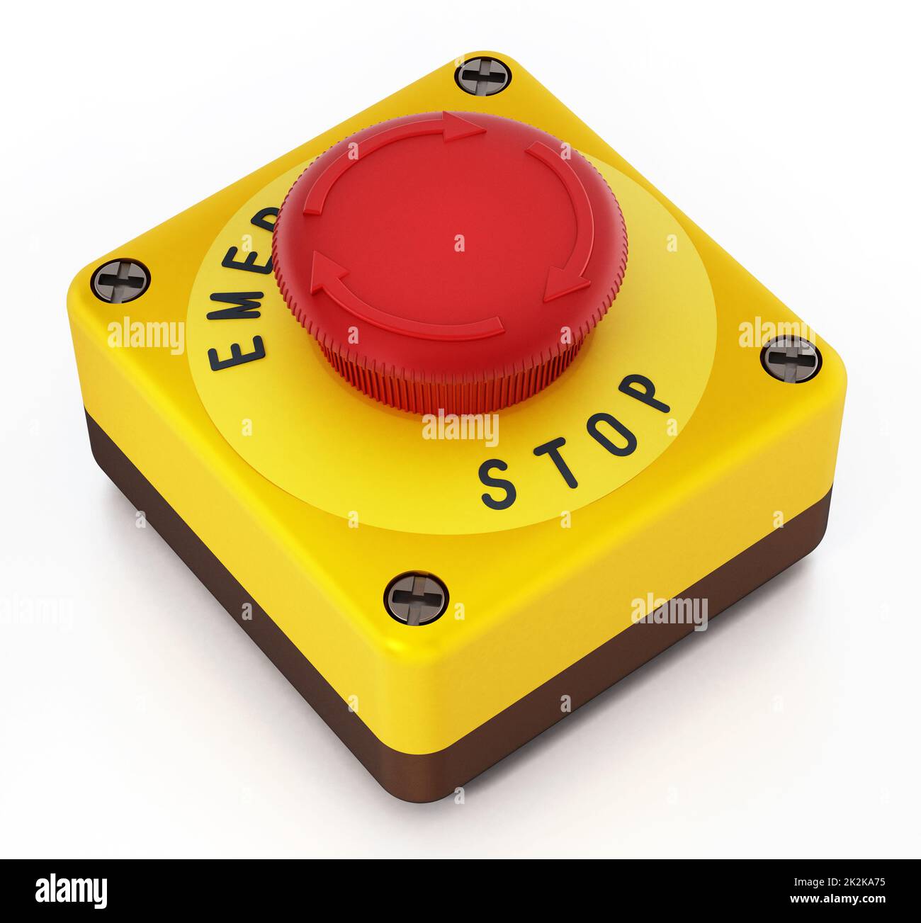 Emergency stop button isolated on white background. 3D illustration Stock Photo Alamy