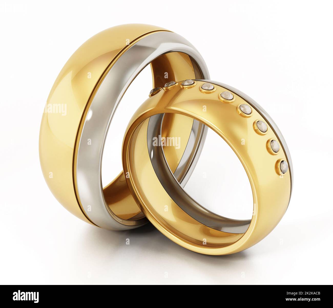 Wedding rings for bride and groom isolated on white background. 3D ...