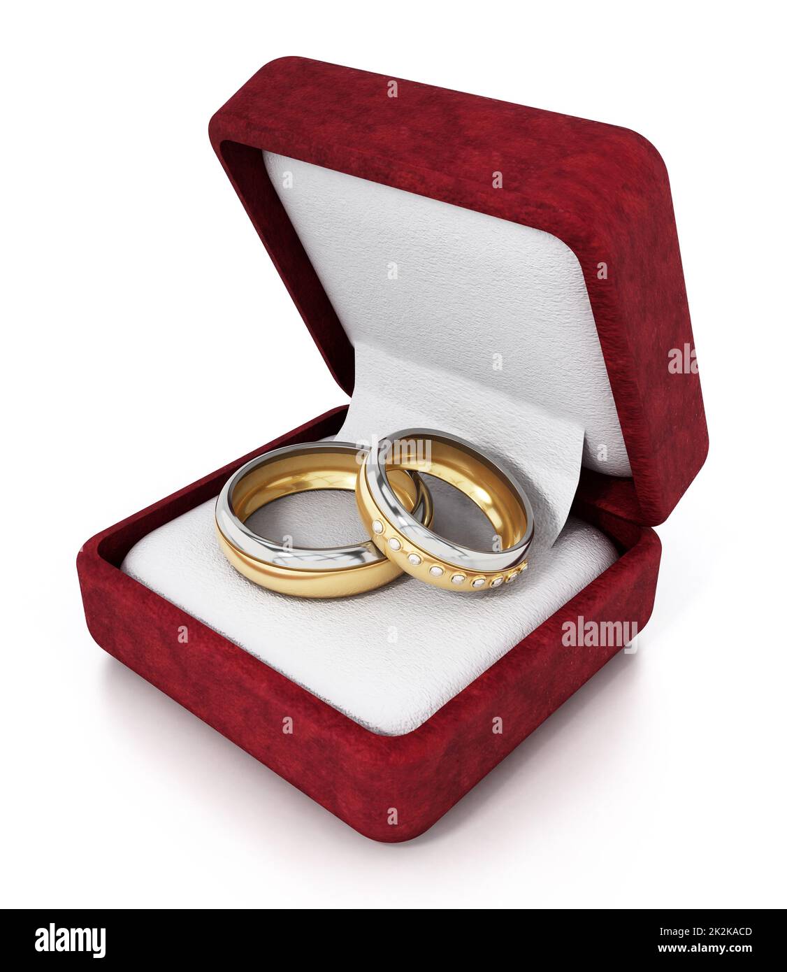 Wedding rings inside red velvet ringbox. 3D illustration Stock Photo ...