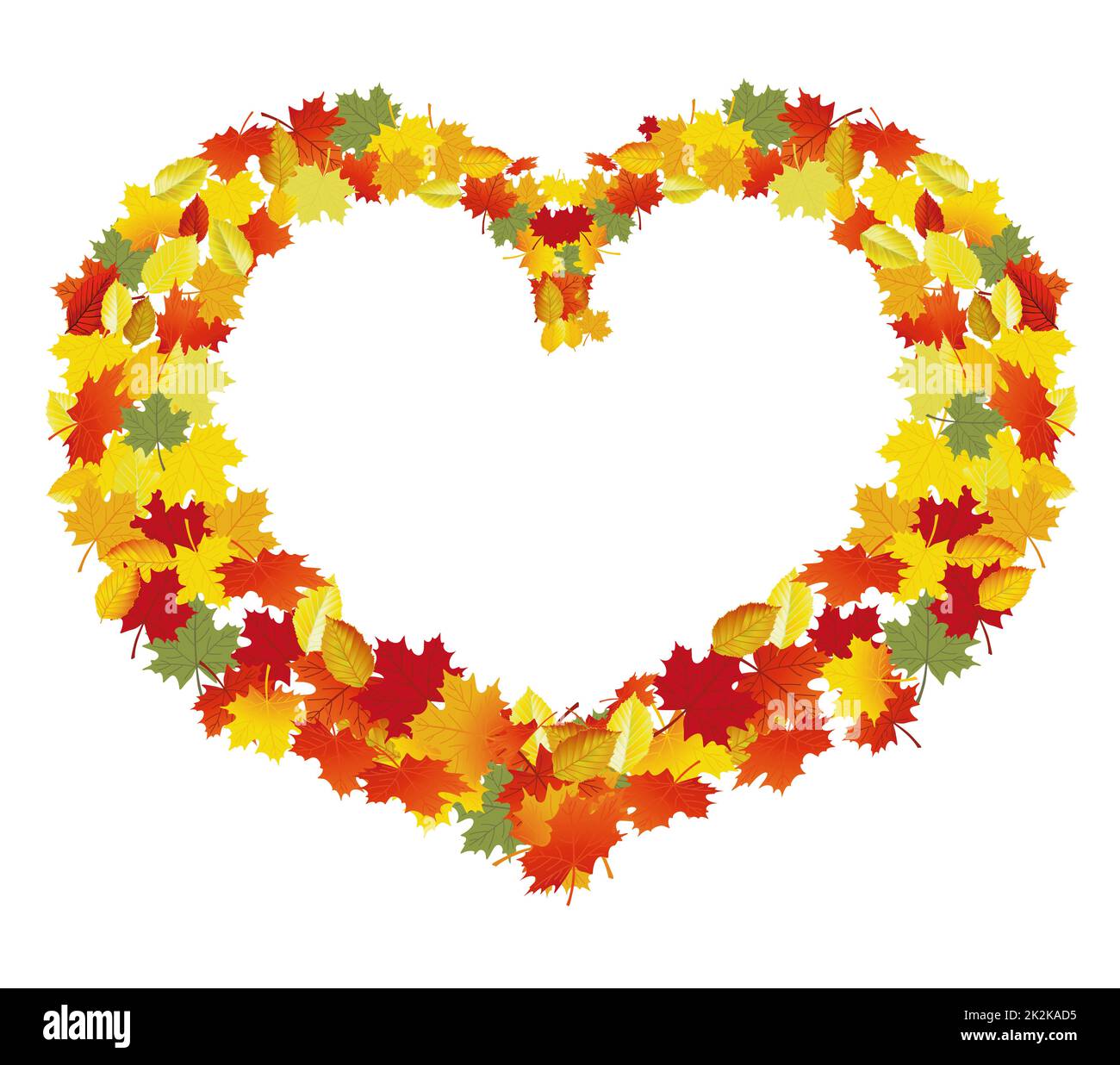 Fall Heart Background Autumn leaves in heart shape, illustration on white background Stock ...