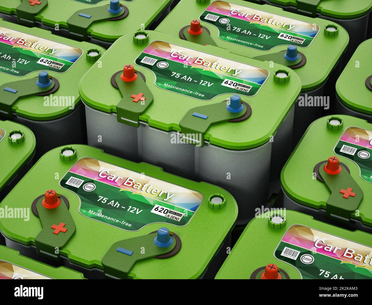 Stack of modern car batteries. 3D illustration Stock Photo Alamy