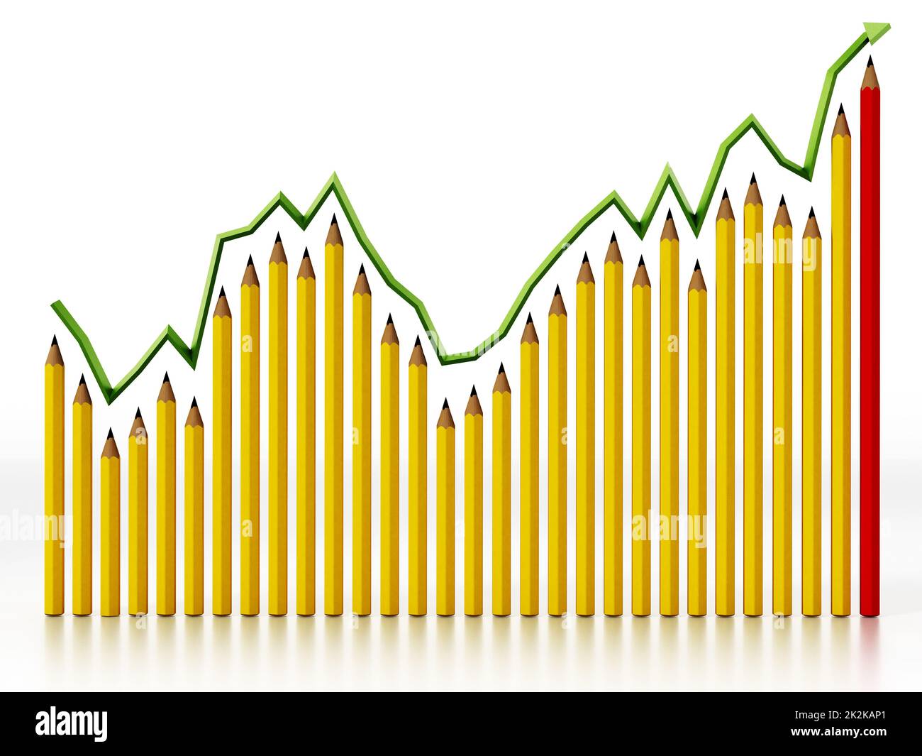 Arranged rising yellow pencils represent business success Stock Photo