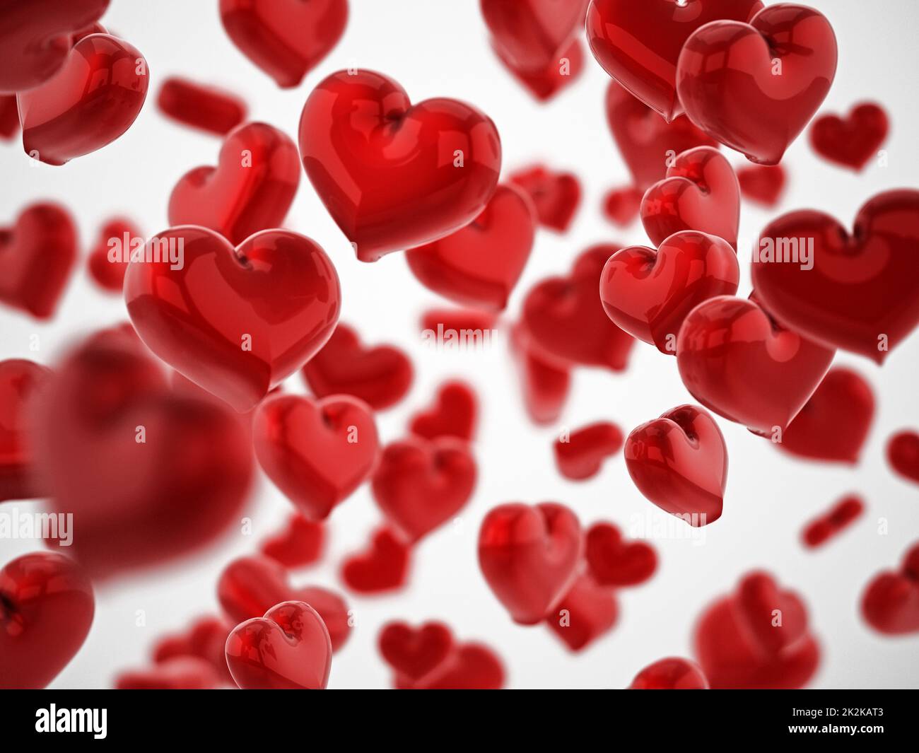 Falling hearts background with DOF effect. 3D illustration Stock ...