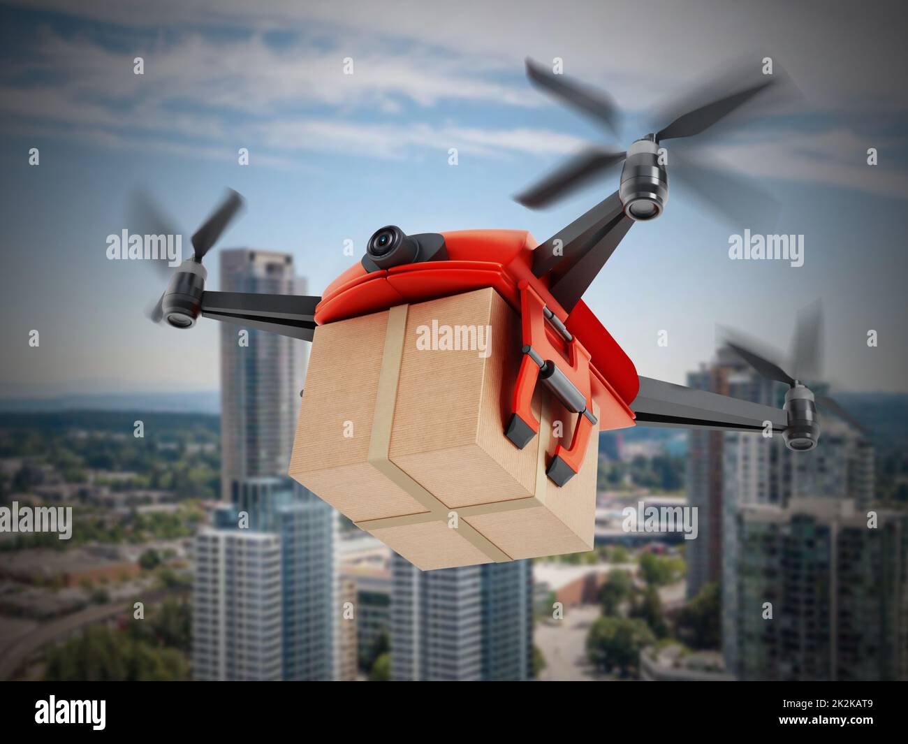 Unmanned drone carrying cargo box. 3D illustration Stock Photo Alamy