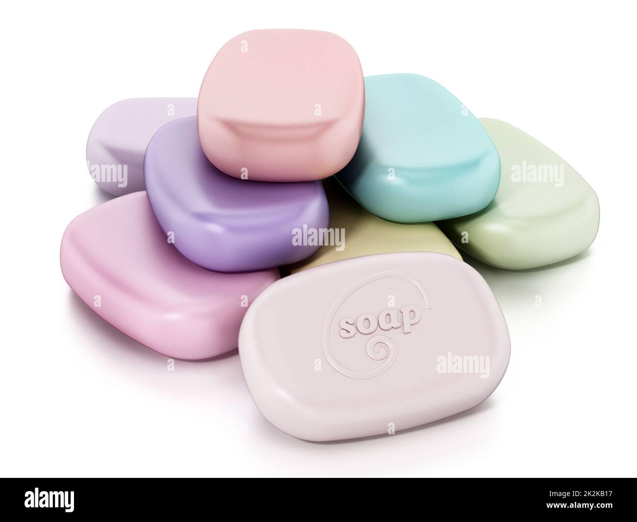 Stack of colorful generic soaps isolated on white background. 3D illustration Stock Photo