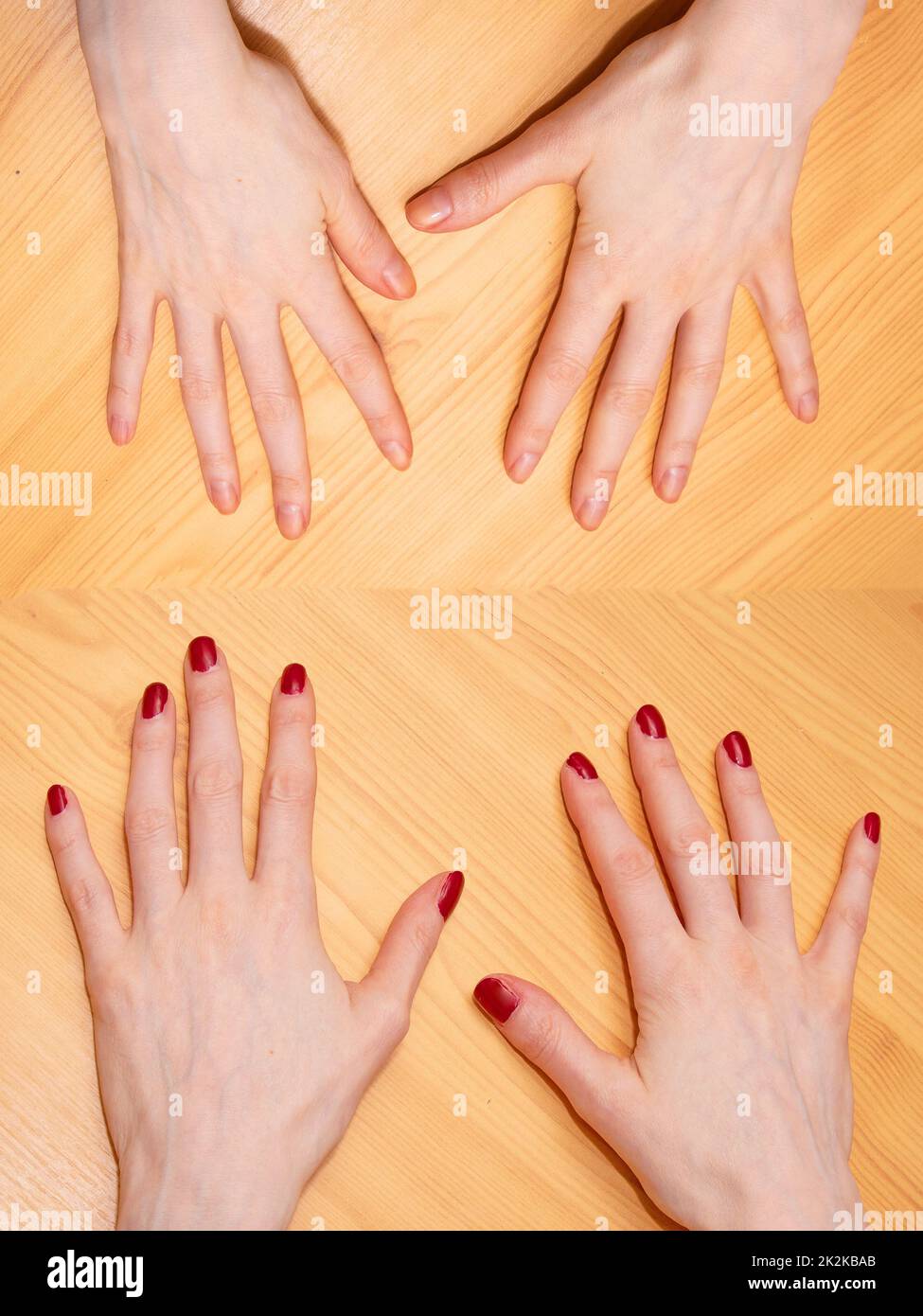 Nails before and after manicure Stock Photo