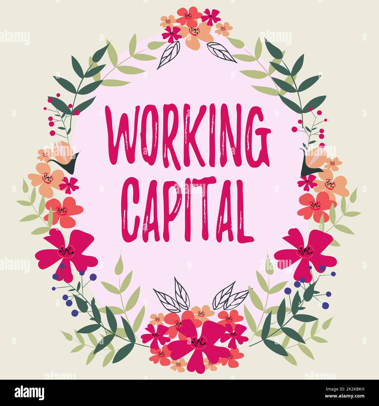 Text caption presenting Working Capital. Business showcase Working Capital Frame Decorated With Colorful Flowers And Foliage Arranged Harmoniously. Stock Photo