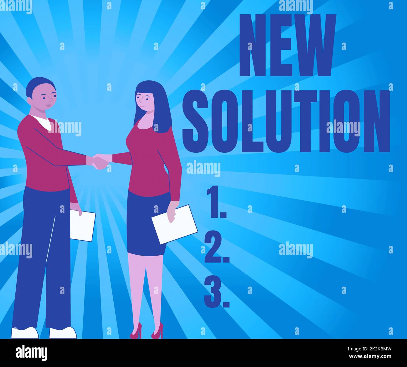 Text caption presenting New Solution. Business idea Modern Innovation Latest effective approach to a problem Partners Shaking Signing Contract Unlocking New Ideas And Opportunities Stock Photo