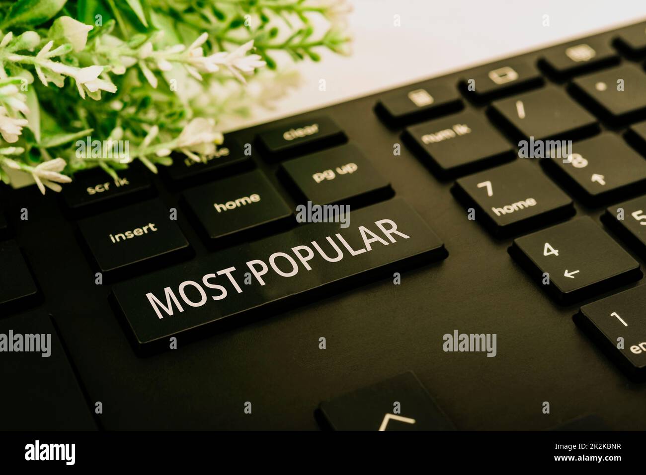 Text caption presenting Most Popular. Business concept Liked Followed Enjoyed by majority of the showing in a society Computer Keyboard And Symbol.Information Medium For Communication. Stock Photo