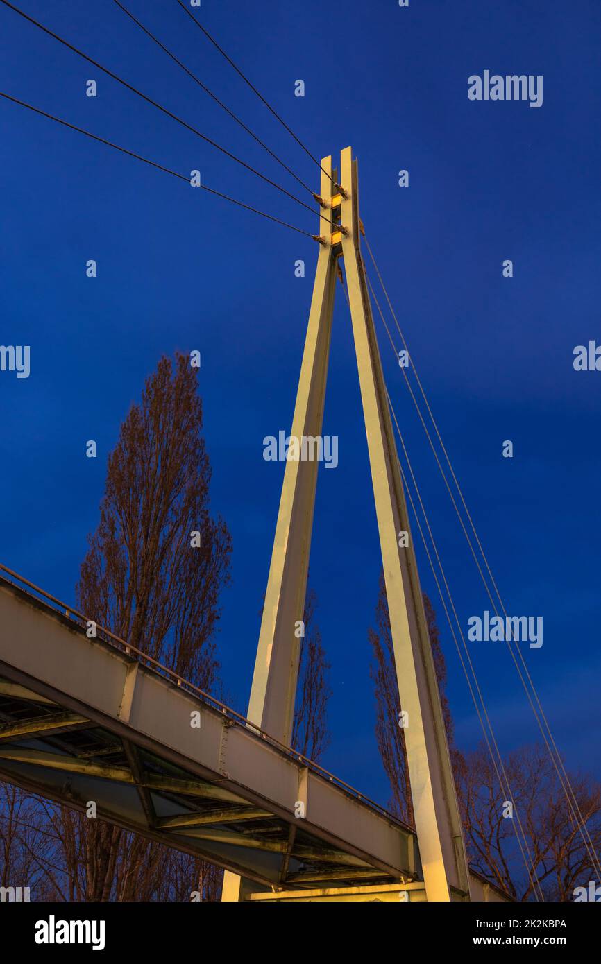 Pillar of a steel bridge at night in Germany Stock Photo